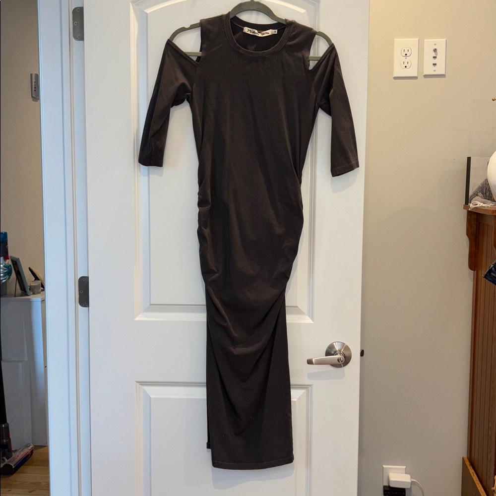 Michael Stars Dark Grey Midi Dress with Cutout shoulder detail